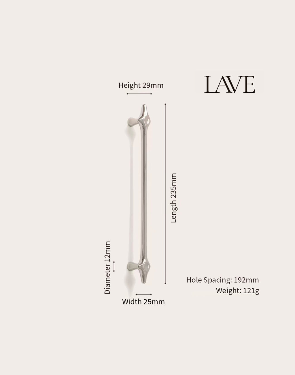 Retro-Futurism / Space Age titanium silver cabinet door handle - Lave Studio