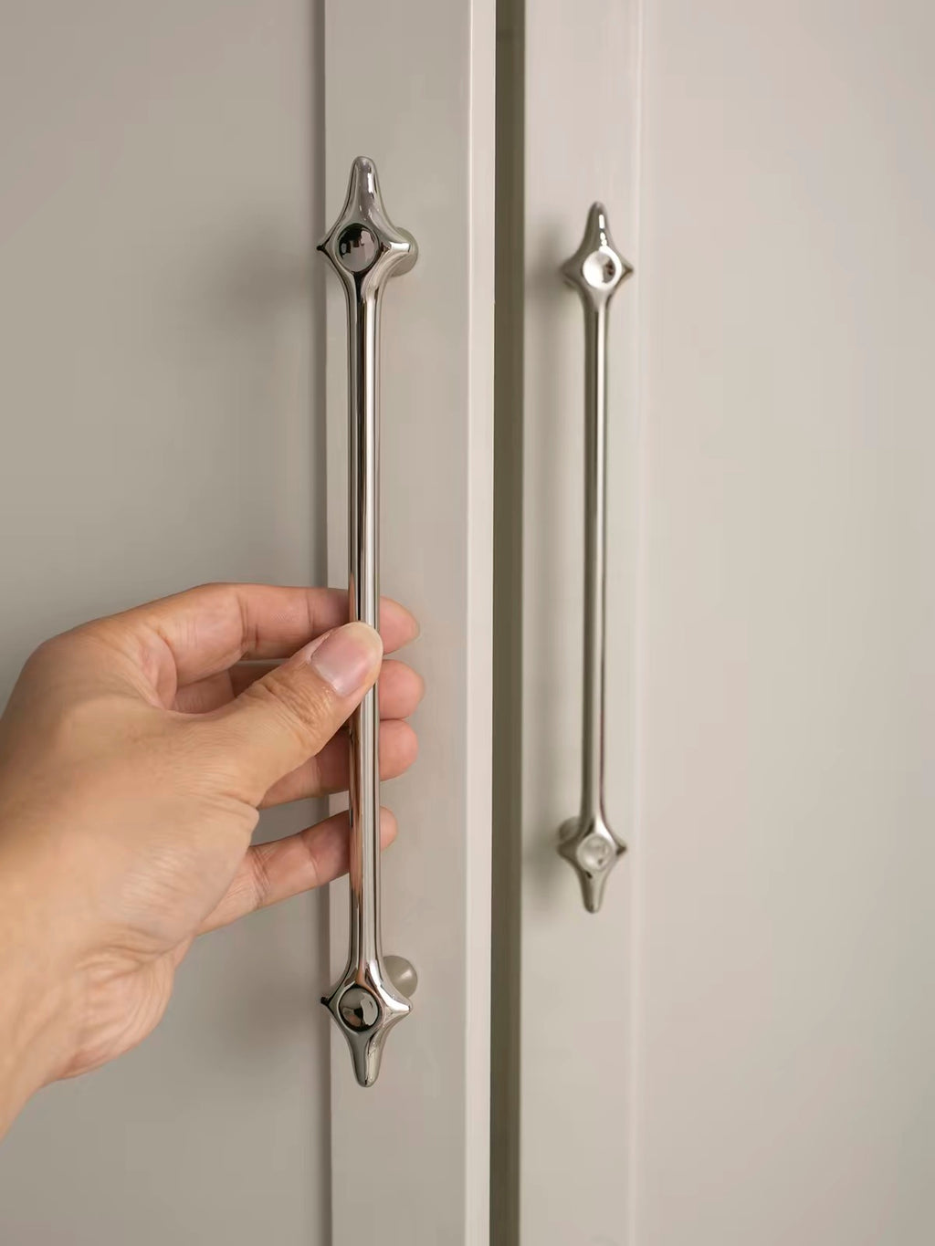 Retro-Futurism / Space Age titanium silver cabinet door handle - Lave Studio